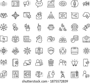 Thin outline vector icon set with dots - referral vector, human Resour es, employee relations, Translation service, Video marketing, Mail, Web Link, Creative campaign, Distance teacher, Leadership