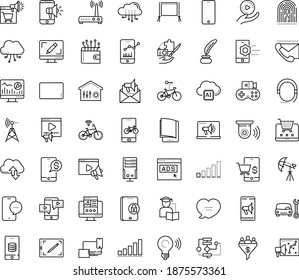 Thin outline vector icon set with dots - Car repair service vector, Landing page, Video marketing, Web analytics, Mobile, Webdesign, Digital, Email, electronic Book, Self learning, Algorithm, blog