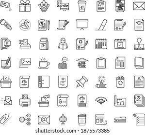 Thin outline vector icon set with dots - hr policies vector, resume, Copywriting, Distance Exam, electronic Book, Priority, Paperclip, Board stand, Folder, Eraser, Clipboard, Pin, Envelope, Stapler