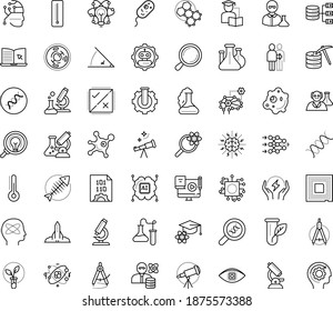 Thin outline vector icon set with dots - eLearning vector, Blended Learning, Self, Artificial Intelligence, Autonomous, Deep, Computer Vision, AI Decision, Neural network, Magnifier, Compasses, DNA