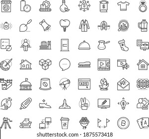 Thin outline vector icon set with dots - wash hands vector, santa sleigh, christmas stocking, bell, victory, hr manager, Distance Exam, Business education, opportunity, Semantic Analysis, Stapler