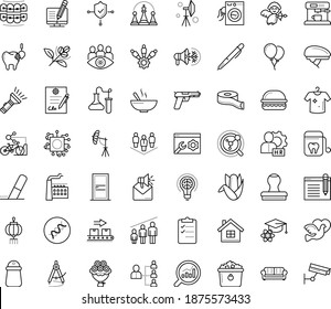 Thin outline vector icon set with dots - hr manager vector, planning, Mail marketing, Autonomous, Pen, Eraser, web services, Chess, door, team, staff, burger, Helmet, bike sharing, cupid angel, dove