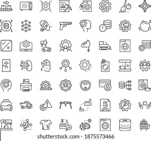 Thin outline vector icon set with dots - teamwork vector, Repair service, Laundry, Taxi, Artificial Intelligence, Machine learning, AI Pattern, Deep, Architecture, Data mining, Future technology