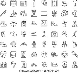 Thin outline vector icon set with dots - panic vector, cough, santa sleigh, teddy bear, winner, Collaborative idea, AI Pattern, Robot, Pen, Cutter knife, Inkwell, curve, Reading, professional, love