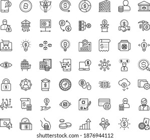Thin outline vector icon set with dots - growth vector, Video marketing, Cost per click, Pay, Entrepreneurship, Investor, Angel, Entrepreneur, Business education, opportunity, project, rent deposit