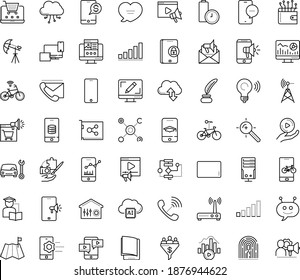 Thin outline vector icon set with dots - Car repair service vector, Landing page, Video marketing, Web analytics, Target keywords, Mobile, Webdesign, Email, electronic Book, Self learning, Algorithm