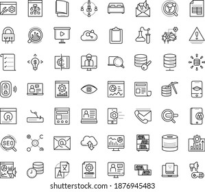Thin outline vector icon set with dots - hr software vector, Translation service, SEO, Search engine, Web analytics, Content management, Email marketing, Website optimization, Distance teacher, Deep