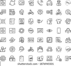 Thin outline vector icon set with dots - hr software vector, services, Plumbing service, Repair, babysitting, Taxi, Computer, Audience targeting, Cost per click, Digital marketing, Email, analytics