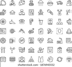 Thin outline vector icon set with dots - avoid contacts vector, Gardening tools, Website optimization, Blended Learning, Entrepreneur, Deep, Cutter knife, Audience, statistics, testing, Vision, vest