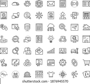 Thin outline vector icon set with dots - Car repair service vector, SEO, copywriting, Video marketing, monitoring, Webdesign, Search optimization, Ranking, Cost per click, Content management, Pay
