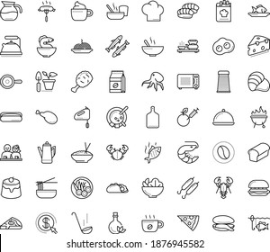 Thin outline vector icon set with dots - Gardening vector, Fish, main dish, BBQ and Grill, Pasta, Pizza, Salad, dessert, bread, dating, Seafood, mussel, sardine, oyster, lobster, shrimp, crab, pan