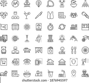 Thin outline vector icon set with dots - avoid contacts vector, teddy bear, Gardening tools, Car rental, Entrepreneur, Pen, Cutter knife, Audience, Vision, Stamps collecting, vest, house, hero, Law