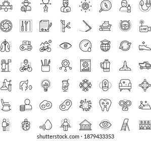 Thin outline vector icon set with dots - epidemic vector, cough, stay hydrated, santa sleigh, cooperation, successful woman, Scythe, outsourcing, Plumbing service, Marketing solutions, Autonomous