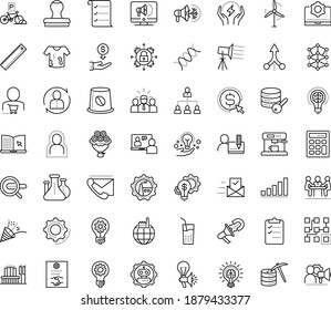 Thin outline vector icon set with dots - self isolation vector, celebration, innovation, Human Resources, Search engine, Cost per click, Creative campaign, eLearning, Interactive Course, Leadership