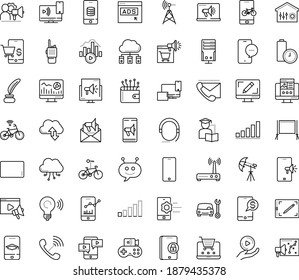 Thin outline vector icon set with dots - Car repair service vector, Landing page, Video marketing, Web analytics, Webdesign, Digital, Email, Mobile, Self learning, Chat Bot, blog, Game streaming