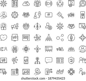 Thin outline vector icon set with dots - teamwork vector, cooperation, Human Resources, permanent recruitment, Resour es, employee relations, SEO copywriting, Video marketing, Target keywords, viral