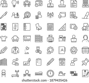 Thin outline vector icon set with dots - hr consulting vector, resume, Business Company, Pen, Pencil, Folder, Eraser, Pin, Stapler, Scotch tape, Marker, Binder clip, Developer, developers team, suit