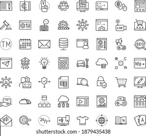 Dünne Umriss-Vektorsymbol-Set mit Punkten - Siegesvektorgrafik, Auto-Reparaturservice, SEO, Copywriting, Suchmaschine, Landing Page, Webdesign, Pay per Click, Blog-Management, Website-Optimierung, e-Learning