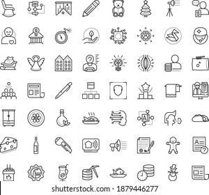 Thin outline vector icon set with dots - muscle pain vector, cough, santa sleigh, snowman, angel, christmas tree, teddy bear, gingerbread man, outsourcing, hr questions, Ranking, Webinar, Algorithm