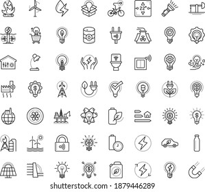 Thin outline vector icon set with dots - innovation vector, Entrepreneurship, Idea, great solution, Creative process, Table lamp, creativity, electric bycicle, fintech, Commerce solutions, dam, oil