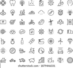 Thin outline vector icon set with dots - cough vector, santa sleigh, elk, Plumbing service, Laundry, Real estate, Car wash, Hairdressing salon, Marketing solutions, Global education, Productivity