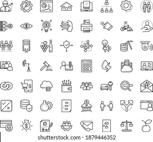 Thin outline vector icon set with dots - social distancing vector, Winemaking, Car rental, Search engine, Web Link, Creative campaign, Interactive Course, Video training, Online library, AI Pattern