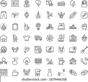 Thin outline vector icon set with dots - Christmas vector, elf, elk, Shovel, Plant, Audience targeting, Pay per click, Promo website, Brain storm, Semantic Analysis, Clipboard, Marker, Compasses