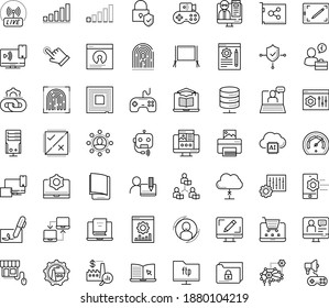 Thin outline vector icon set with dots - Landing page vector, Webdesign, User, Blog management, Website optimization, eLearning, Distance Learning, Asynchronous, electronic Book, Online coaching