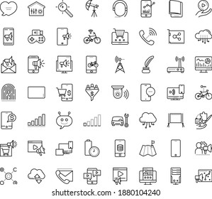 Thin outline vector icon set with dots - Car repair service vector, Landing page, Video marketing, Web analytics, Target keywords, Mobile, Email, electronic Book, Chat Bot, blog, Game streaming, app