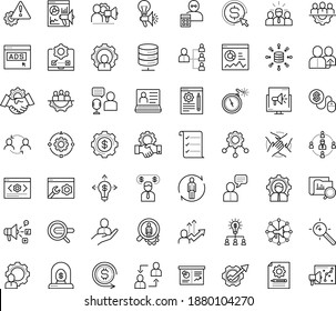 Thin outline vector icon set with dots - referral vector, hr department, planning, consulting, software, human Resour es, employee relations, services, Search engine, Target keywords, Cost per click