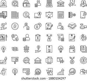 Thin outline vector icon set with dots - growth vector, SEO, Cost per click, Marketing budget, solutions, Presentation, Entrepreneurship, Investor, Business incubator, Entrepreneur, Company, hero