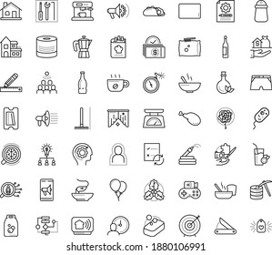 Thin outline vector icon set with dots - self isolation vector, holly, Rake, Garden hose, hr solutions, Content management, Social campaign, Mobile marketing, Collaborative idea, Algorithm, Audience