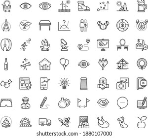 Thin outline vector icon set with dots - Christmas vector, wreath, stocking, vision, tactics, Plant, Delivery service, Photo services, Promo website, Partnership, Business Company, Brain storm, crab