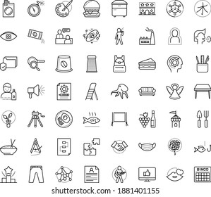 Thin outline vector icon set with dots - virus vector, self isolation, medical mask, cough, stay hydrated, angel, Winemaking, Gardening tools, job interview, resume, Laundry service, Ranking, Puzzle