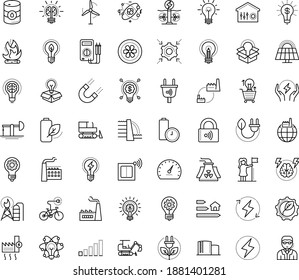 Thin outline vector icon set with dots - innovation vector, successful woman, Electronics repair, Entrepreneurship, Brain storm, Creative process, Idea, excavator, bulldozer, creativity, speedometer