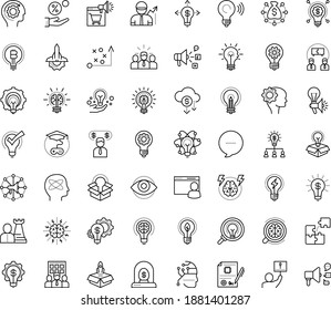 Thin outline vector icon set with dots - innovation vector, tactics, hr strategy, Social media marketing, Creative campaign, Game based Learning, Entrepreneurship, Business incubator, Entrepreneur