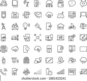 Thin outline vector icon set with dots - Car repair service vector, Landing page, Web analytics, Target keywords, Webdesign, Digital marketing, Email, Video, electronic Book, Mobile Learning, blog
