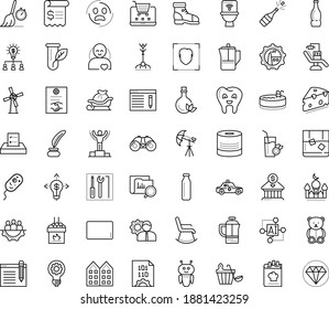 Thin outline vector icon set with dots - panic vector, santa sleigh, champagne, teddy bear, winner, SEO copywriting, Business opportunity, Collaborative idea, AI Pattern, Robot, Inkwell, repair kit