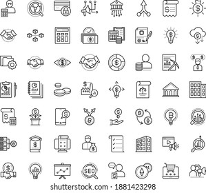 Thin outline vector icon set with dots - SEO vector, Marketing research, solutions, Entrepreneurship, Investor, Partnership, Entrepreneur, Business education, opportunity, Semantic Analysis, Altcoin