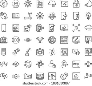 Thin outline vector icon set with dots - Webdesign vector, Video marketing, Blog management, eLearning, Distance Learning, Autonomous, AI Pattern, Future technology, streaming, Bitrate, software