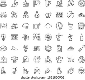 Thin outline vector icon set with dots - epidemic vector, champagne, angel, competition, celebration, innovation, Spray bottle, hr solutions, Laundry service, Car wash, Business incubator, software