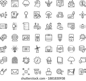 Thin outline vector icon set with dots - Services vector, Electrical service, Search engine, Social media marketing, Email, electronic Book, Online coaching, Self learning, Mobile, library, Big data