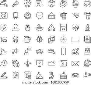 Thin outline vector icon set with dots - victory vector, Garden gloves, hr consulting, permanent recruitment, job interview, policies, babysitting service, Translation, Game based Learning, AI Robot