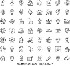Thin outline vector icon set with dots - innovation vector, Entrepreneurship, Idea, great solution, Creative process, Table lamp, creativity, electric bycicle, fintech, Commerce solutions, factory