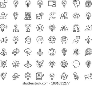 Thin outline vector icon set with dots - innovation vector, tactics, hr strategy, Social media marketing, Creative campaign, solutions, Game based Learning, Entrepreneurship, Entrepreneur, process