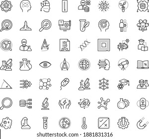 Thin Outline Vector Icon Set With Dots - ELearning Vector, Blended Learning, Self, Artificial Intelligence, Machine, Deep, AI Architecture, Computer Vision, Decision, Neural Network, Magnifier, Data