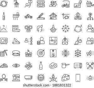 Thin outline vector icon set with dots - muscle pain vector, sneezing, stay hydrated, holly, area of specialization, referral, hr planning, Collaborative idea, AI Architecture, Autopilot, Bitrate