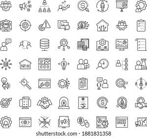 Thin outline vector icon set with dots - referral vector, hr planning, consulting, human Resour es, policies, services, solutions, strategy, Search engine, Web analytics, Target keywords, Pay, CMS