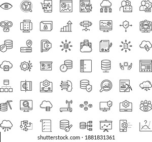 Thin outline vector icon set with dots - growth vector, hr manager, Web analytics, SEO monitoring, Marketing, Business Planning, Machine learning, Algorithm, Data mining, Computer Vision, Folder