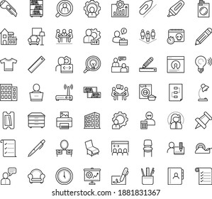 Thin outline vector icon set with dots - hr manager vector, consulting, permanent recruitment, job interview, Laundry service, Stationery, Paperclip, Pen, Pencil, and ruler, Pin, Scotch tape, Marker
